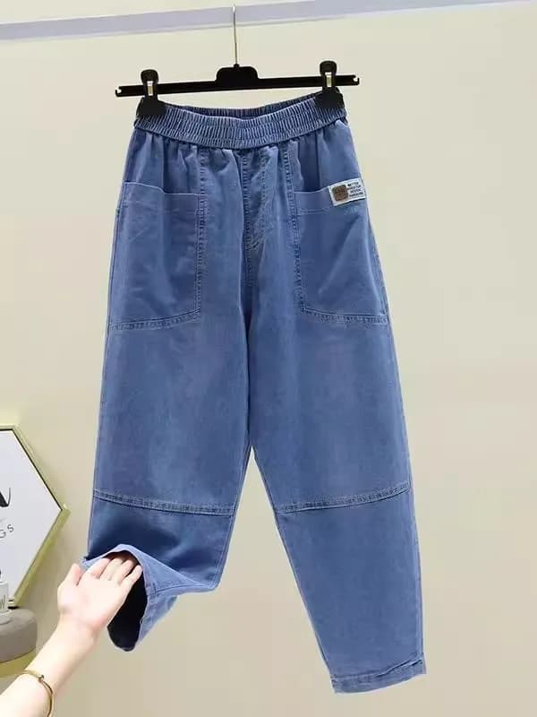 Nuovi Pantaloncini Estivi da Donna in Denim Blu Chiaro a Vita Alta, Gamba Larga, Stile Harem, Casual