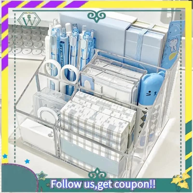 NUOVO organizer trasparente per penne da scrivania, scatola di plastica per riporre forniture per ufficio e accessori per pennarelli, cancelleria, bicchieri per matite