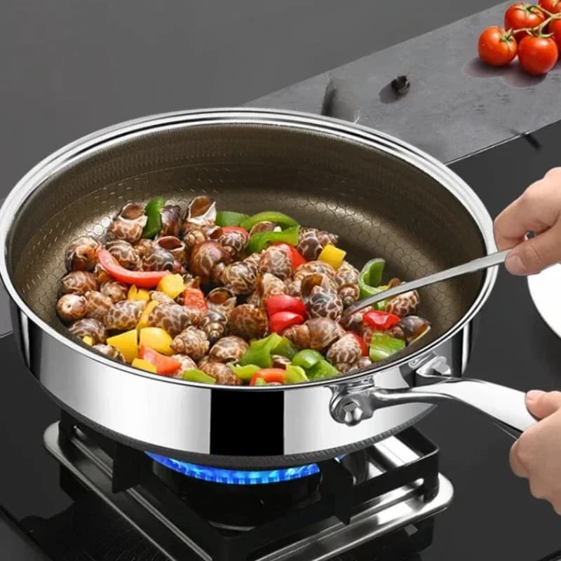Non-coated stainless steel honeycomb titanium non-stick pan 316 Universal gas induction cooker