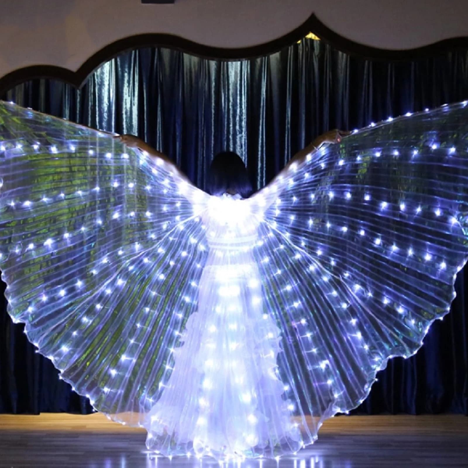 Ali di Iside a LED Ali di farfalla a LED colorate con bastoncini telescopici Incandescente illuminano abbigliamento per spettacoli in costume per feste sul palco