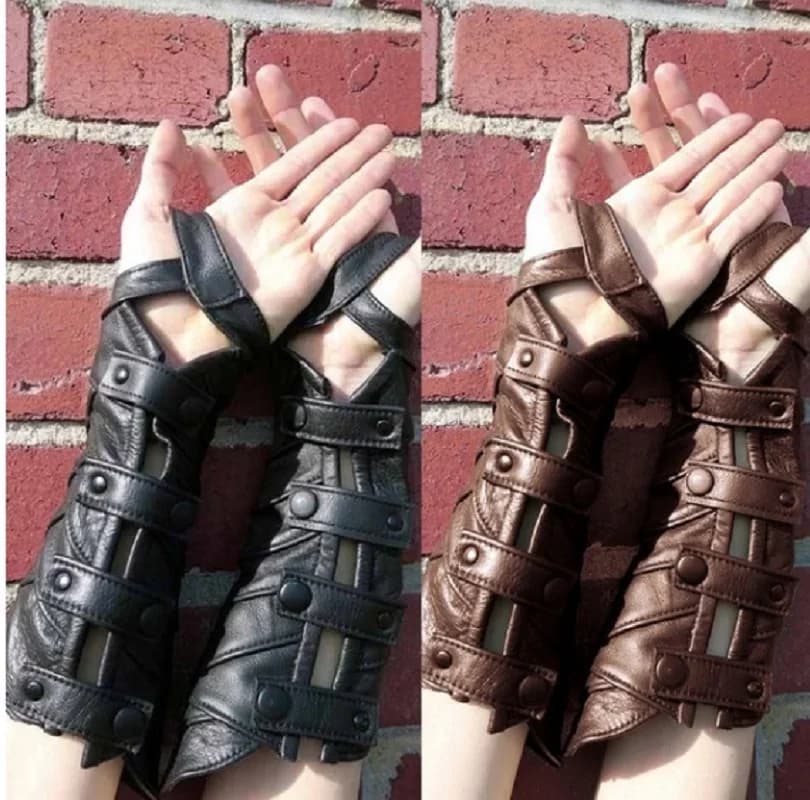 Steampunk Medieval Leather Armor Gloves Wide Cuffs Bracer For Men Warrior Gauntlet Cosplay Renaissance Knights Wristband