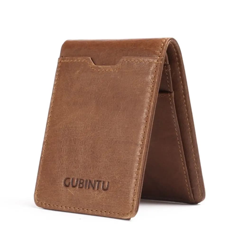 Genuine Leather Mens Wallets Slim Vintage RFID Blocking Card Holder Anti Magnetic Card Protection Bifold Money Clip Wallet Man