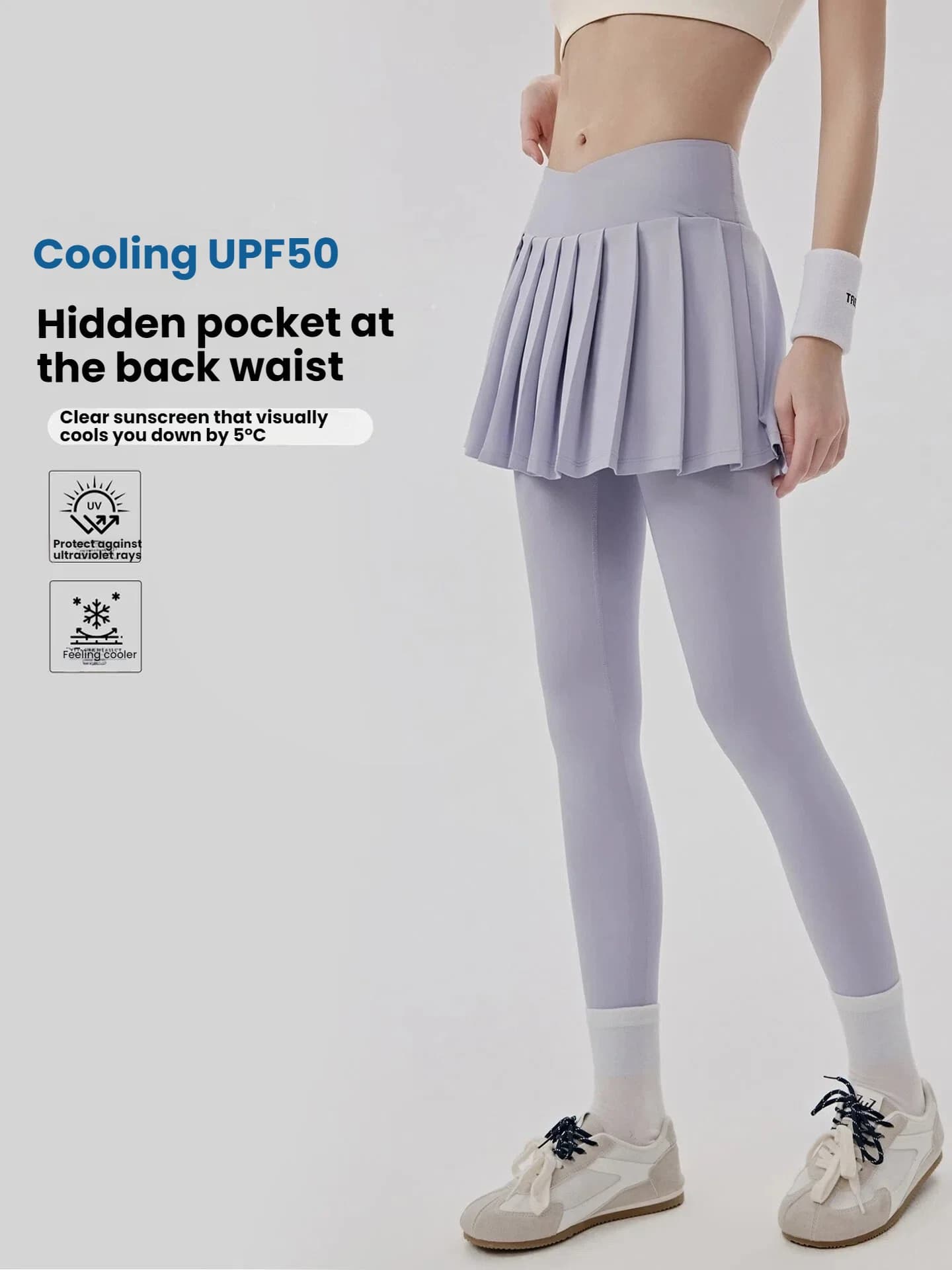 Pantaloni da Yoga Rinfrescanti con Protezione Solare per Donne, con Gonna Integrata, Effetto Due Pezzi, Tasche Anti-Esposizione, Leggings Aderenti per Pilates e Allenamento