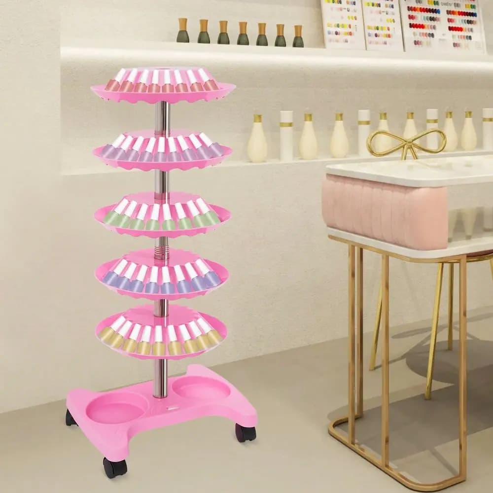 Espositore per Smalti a 5 Livelli, Organizzatore Girevole a 360° con Ruote, Espositore Rotante per Oli Essenziali