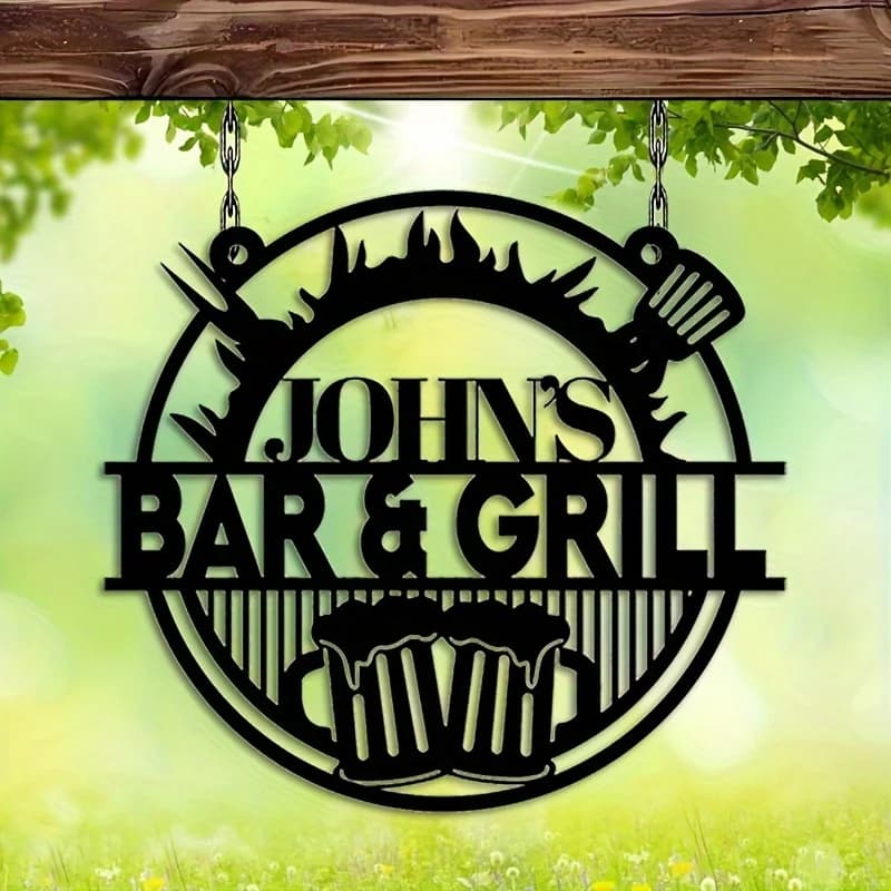 Insegne in Ferro Battuto Personalizzabili - Testo Personalizzato, Decorazione per Ristoranti e Barbecue all'Aperto, Insegne Durevoli da Parete per Barbecue, Resistenti