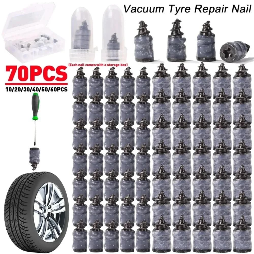 Kit di Riparazione Universale per Pneumatici 70-10 Pezzi per Auto, Moto, Scooter, Kit di Riparazione per Pneumatici Tubeless in Gomma, Chiodi per Riparazione Pneumatici Senza Colla