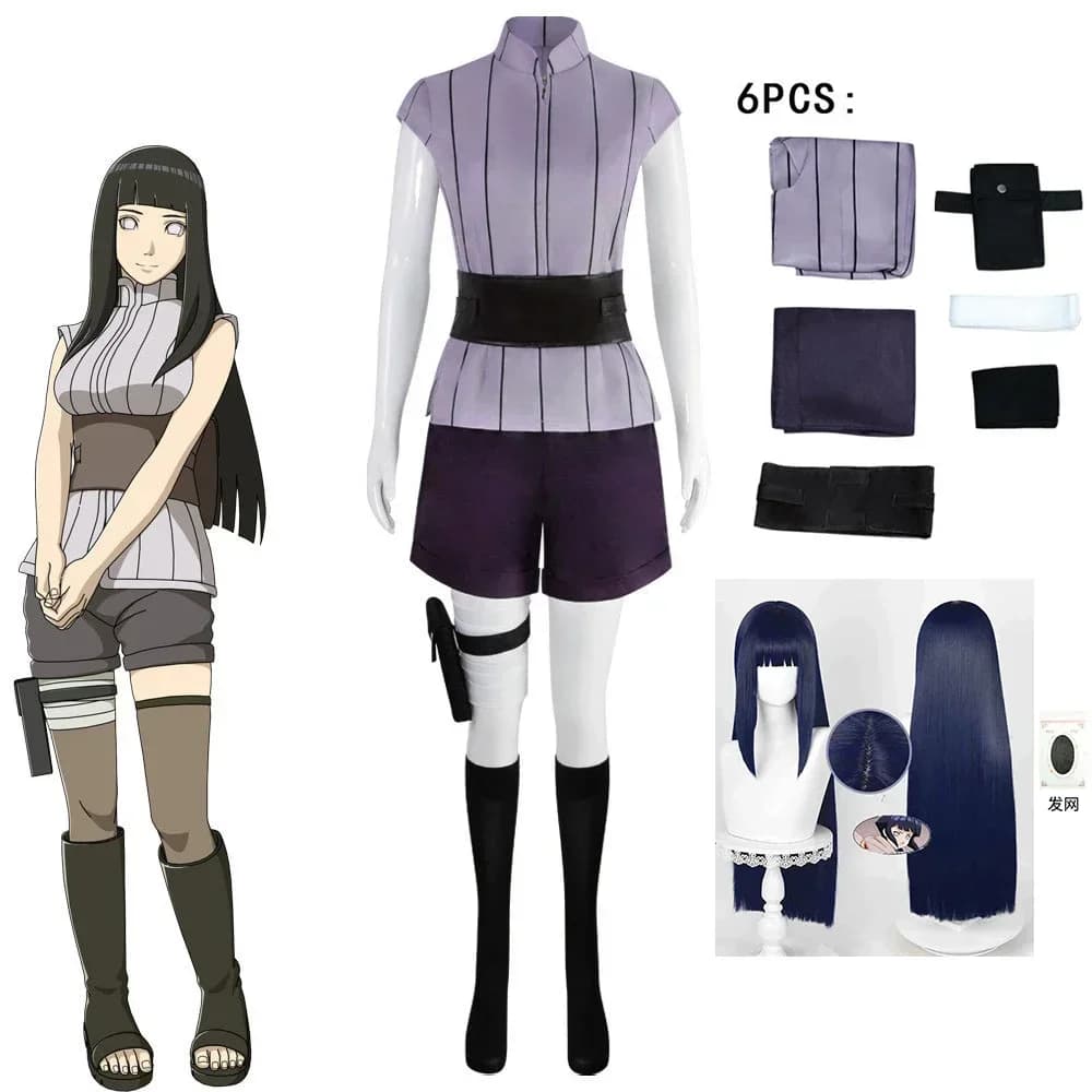 Costume da Cosplay di Hyuga Hinata per Halloween, Parrucca e Abbigliamento per Donna, Completo per Feste di Carnevale, Cosplayer Hyuuga Viola