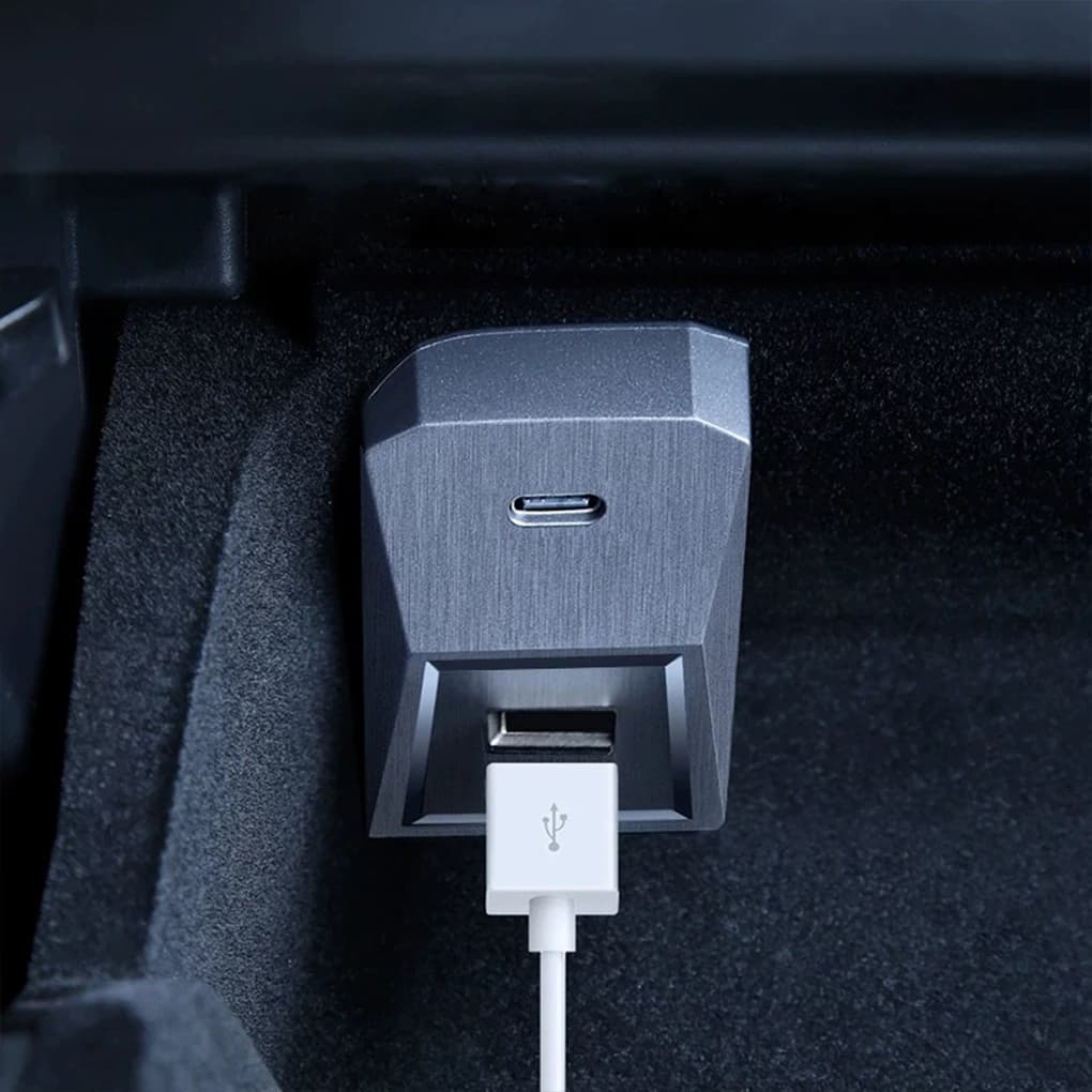 ForTesla Model Y USB HUB Docking Station Adattatore vano portaoggetti Splitter alimentato Caricatore rapido Hub USB