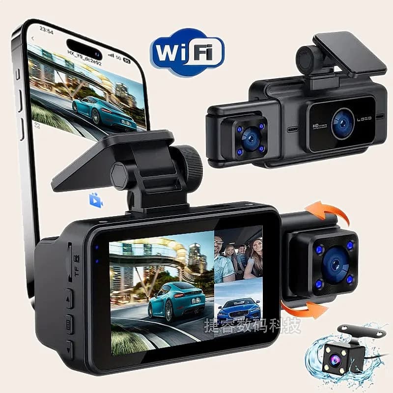 New 3 Lens Dash Cam Front Rear Inside 3 Channel Car Camera DVR Recorder