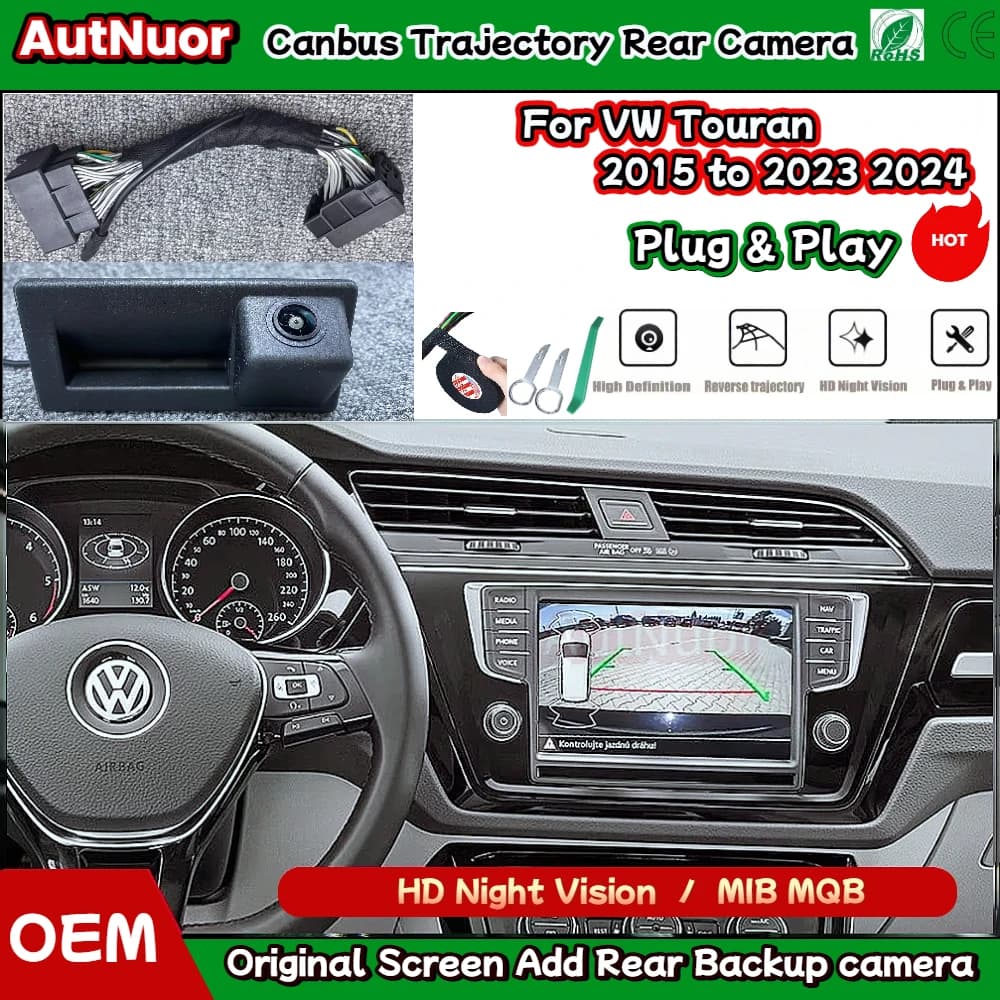 Rear Reverse Backup Camera, HD Night Vision For VW Touran 2015 2016 to 2023 2024, MIB2 Plug and Play Without Coding