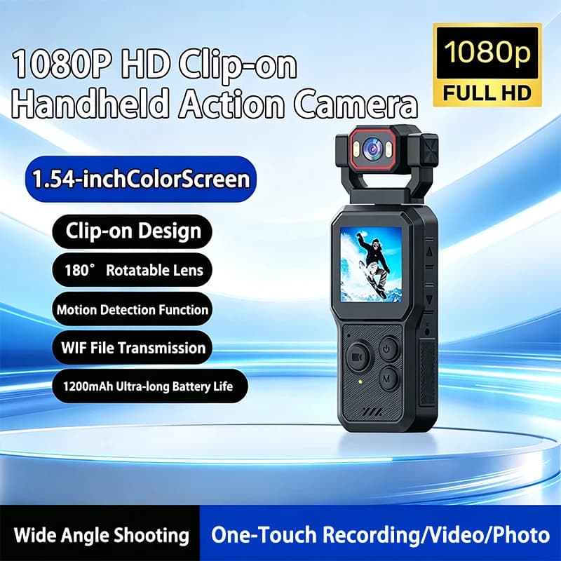 1080P Sports Camera Equipped With a 1.9-inch CMOS Sensor and 32GB TF Card, Supports USB Charging 180° Rotation Sports Camera