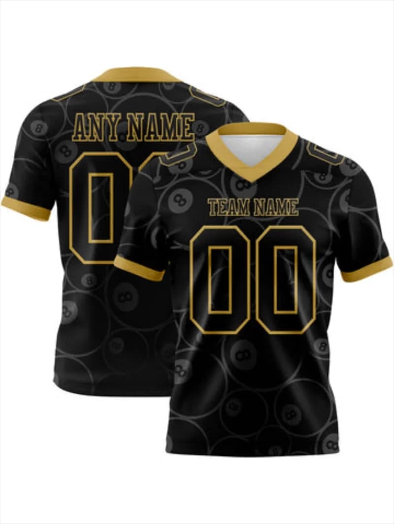 Maglia Sportiva Personalizzata con Numero 8 per Biliardo, T-Shirt Nera e Oro con Collo a V e Maniche Corte per Uomo, Top Casual Personalizzato per Squadra