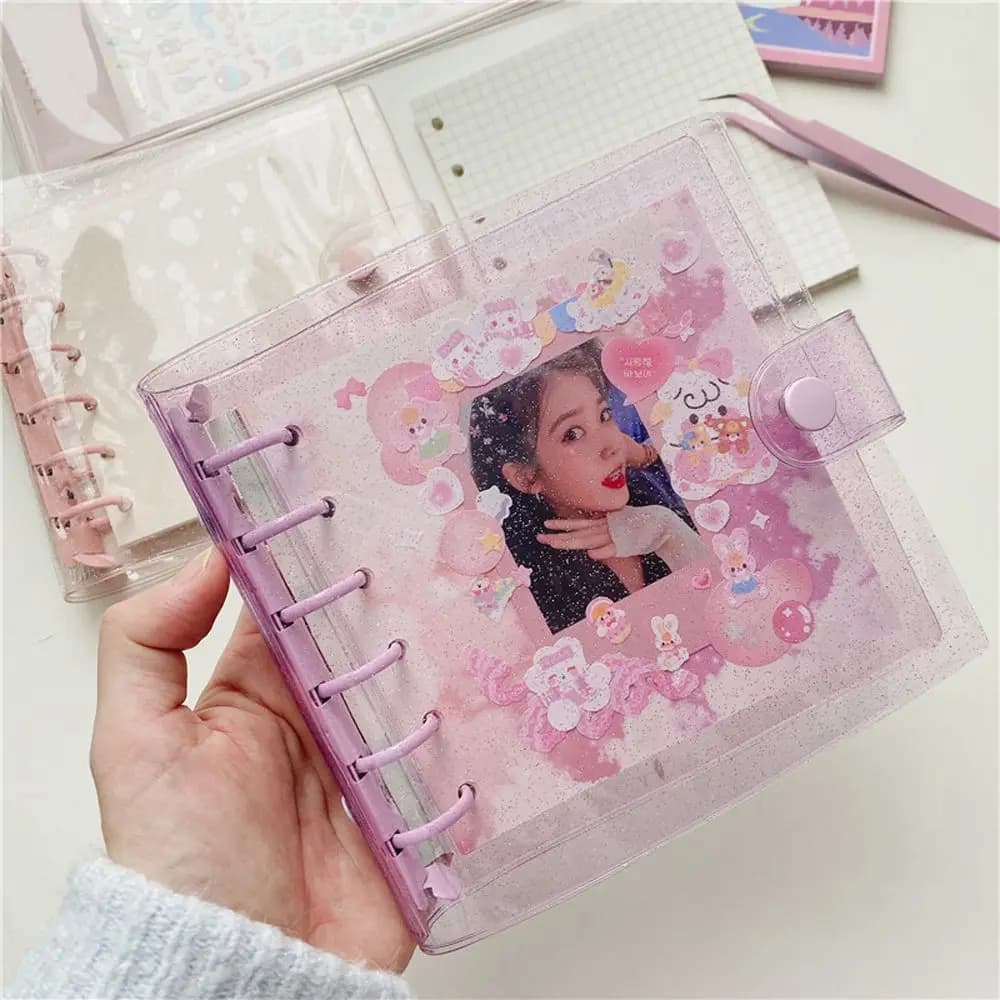 Raccoglitore in PVC Materiale scolastico Libro di carte Agenda Planner Riviste glitterate Raccoglitore Notebook Foto Raccogli libro Quadrato a fogli mobili