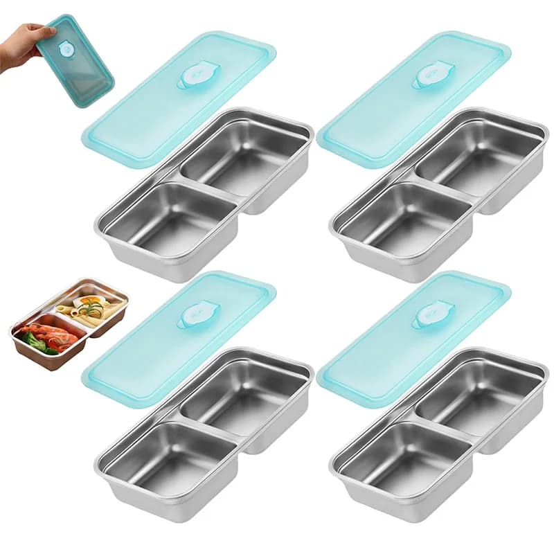 Scatola per la conservazione della freschezza portatile in acciaio inossidabile Contenitore per alimenti Scatola per frigorifero multifunzionale Scatola per il pranzo rettangolare Bento
