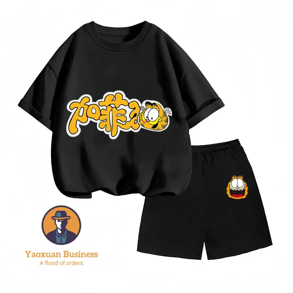 The Garfield Show Set in cotone in due pezzi 2-14 anni, stampa estiva con cartoni animati, moda per bambini, ragazzi e ragazze, in vendita