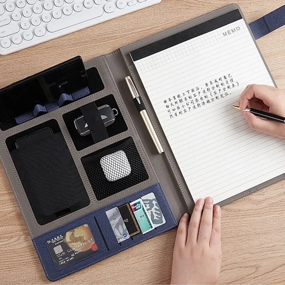 Cartella Portadocumenti A4 in Pelle per Conferenze, Organizzatore per Contratti e Documenti, Blocco Note per Negoziazioni, Clipboard A4