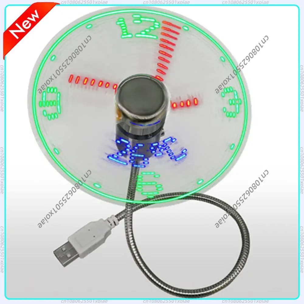 Ventilatore Portatile con Orologio, Luce Notturna LED RGB, Ventilatore USB 5V, Display Temperatura in Tempo Reale, Mini Ventilatore in Metallo per PC, Laptop, Desktop