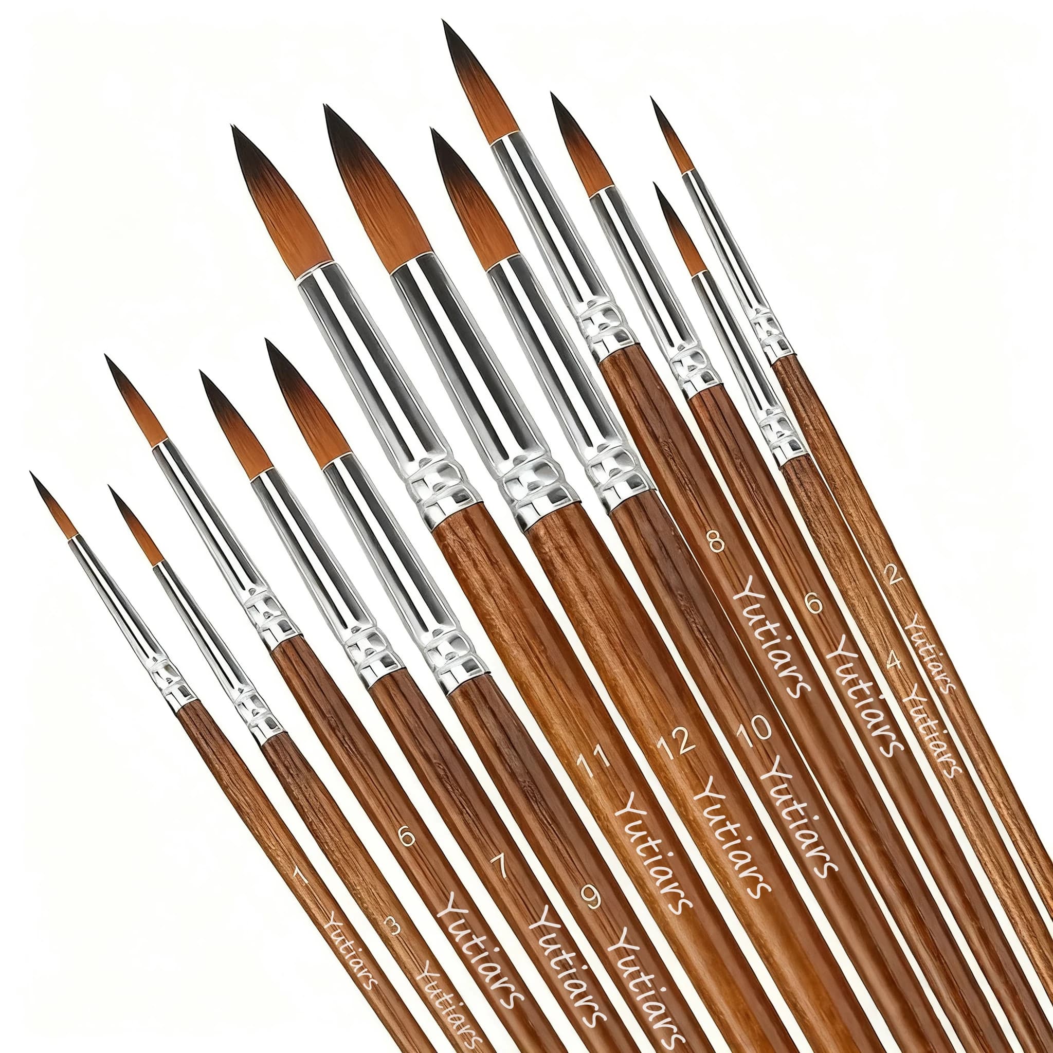 Set of brushes for artists of 12 pieces: tip and round tips for watercolor, acrylic, ink, husk, oil, tempera