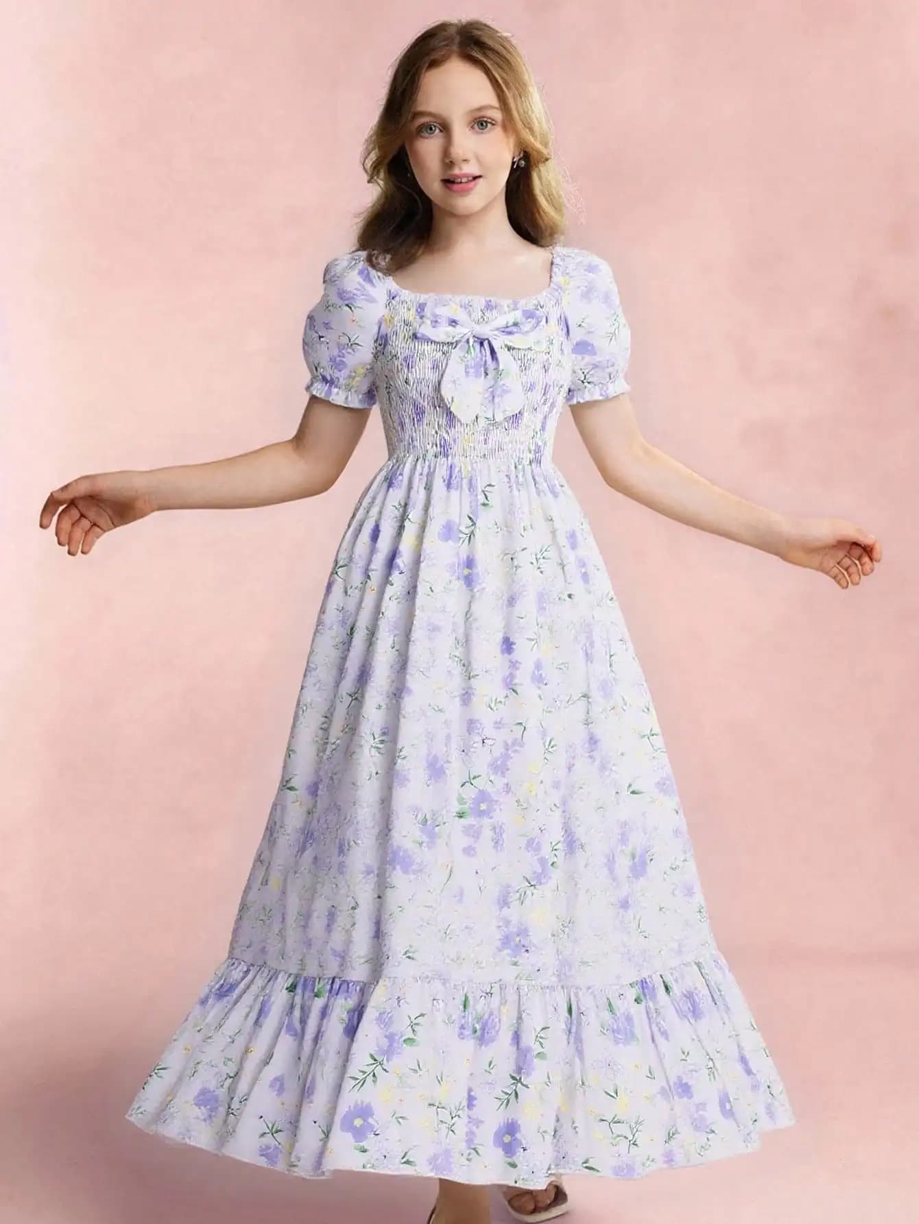 Abito lungo casual con stampa floreale per donna, ideale per le vacanze