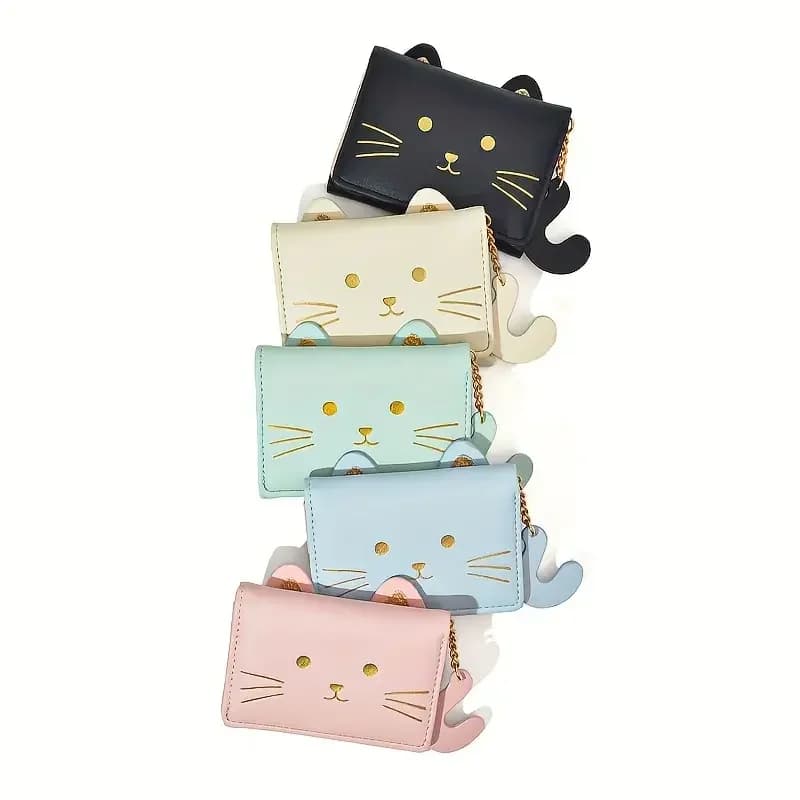 1 piece mini cat model wallet, cute card holder with buttons for all matching, fashionable short wallet