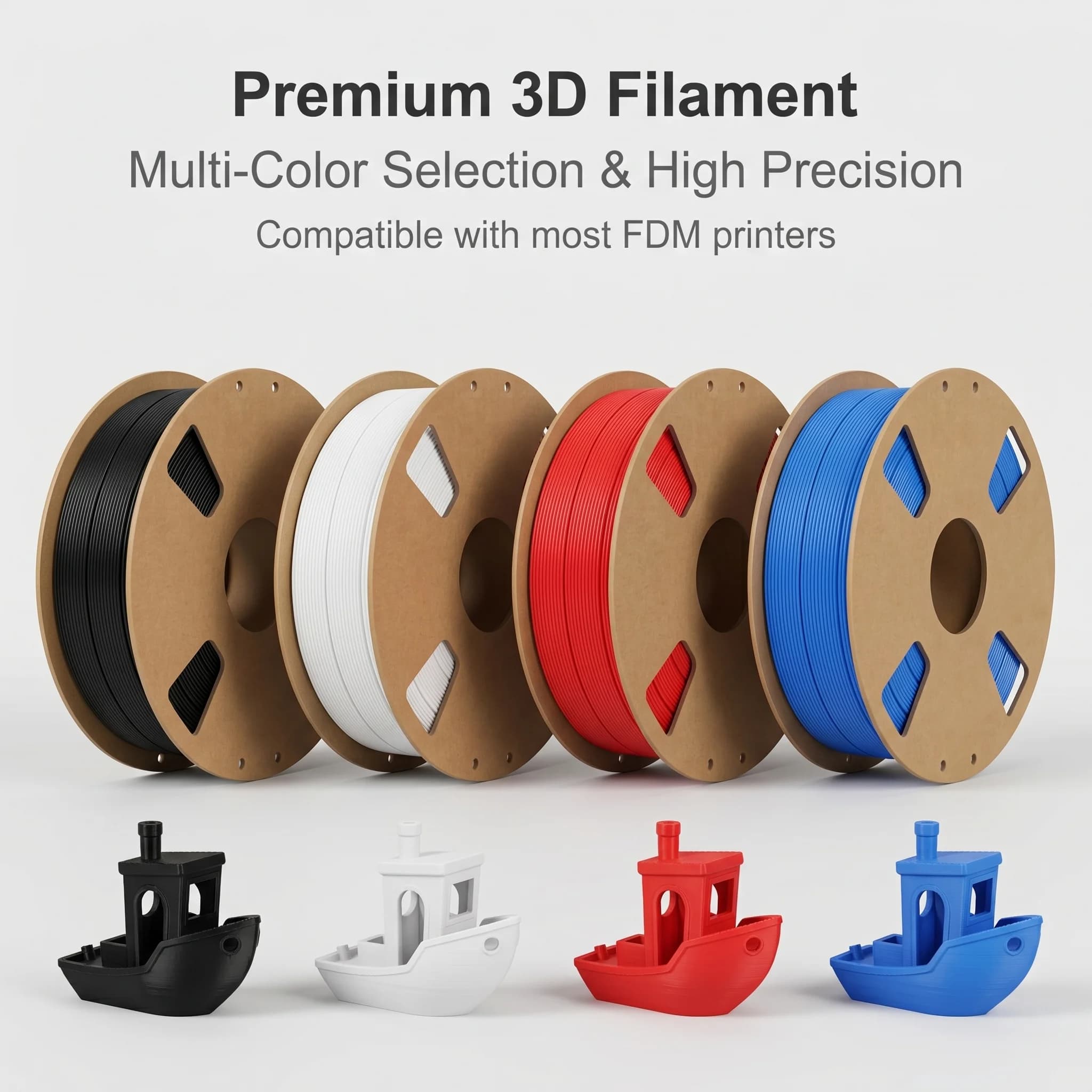 1.75mm PLA Filament, +/- 0.02mm Precision, 4-Pack Mixed Color Black White Blue Red for FDM 3D Printers