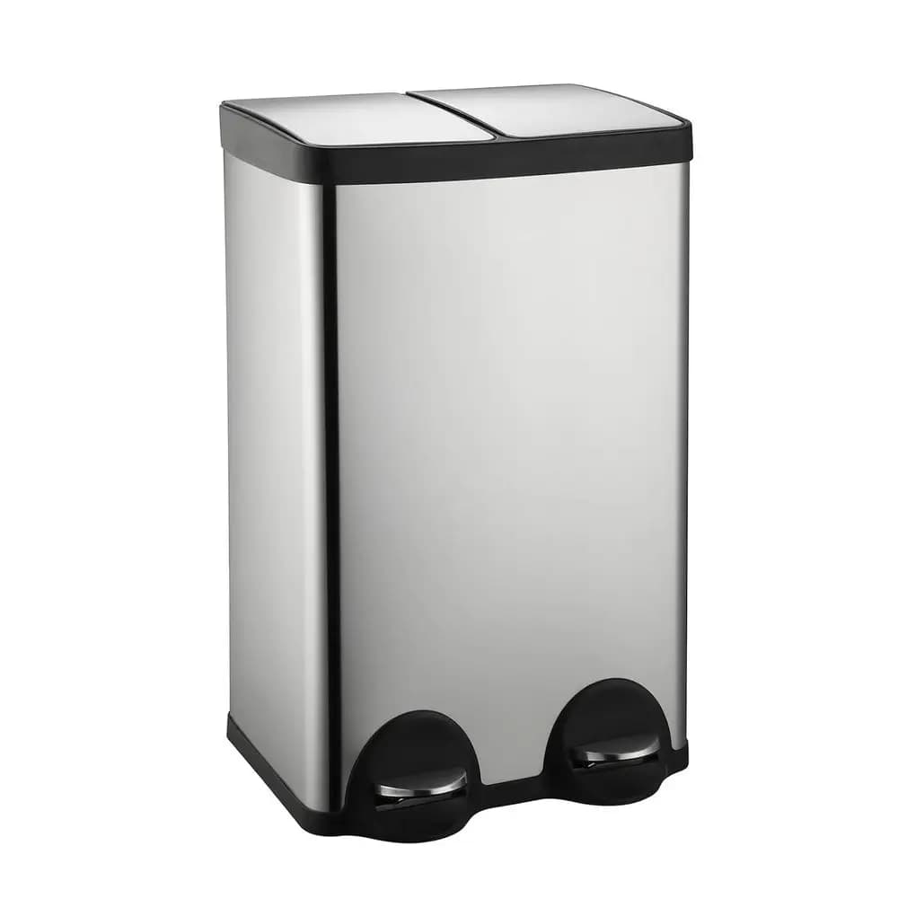 Bidone della Spazzatura a Doppio Scomparto da 60 Litri con Coperchi, Contenitore per Riciclaggio in Acciaio Inox per Casa o Ufficio