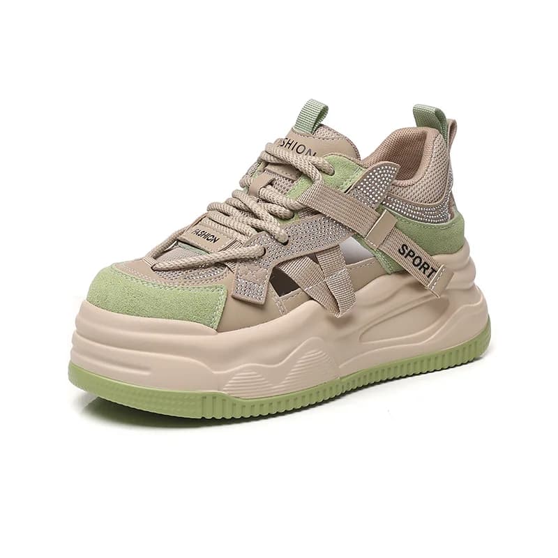 Nuove Scarpe da Donna Primaverili in Microfibra 8,5 CM, Sneakers con Suola Spessa Traforata, Zeppa Estiva con Plateau, Scarpe Casual Luccicanti