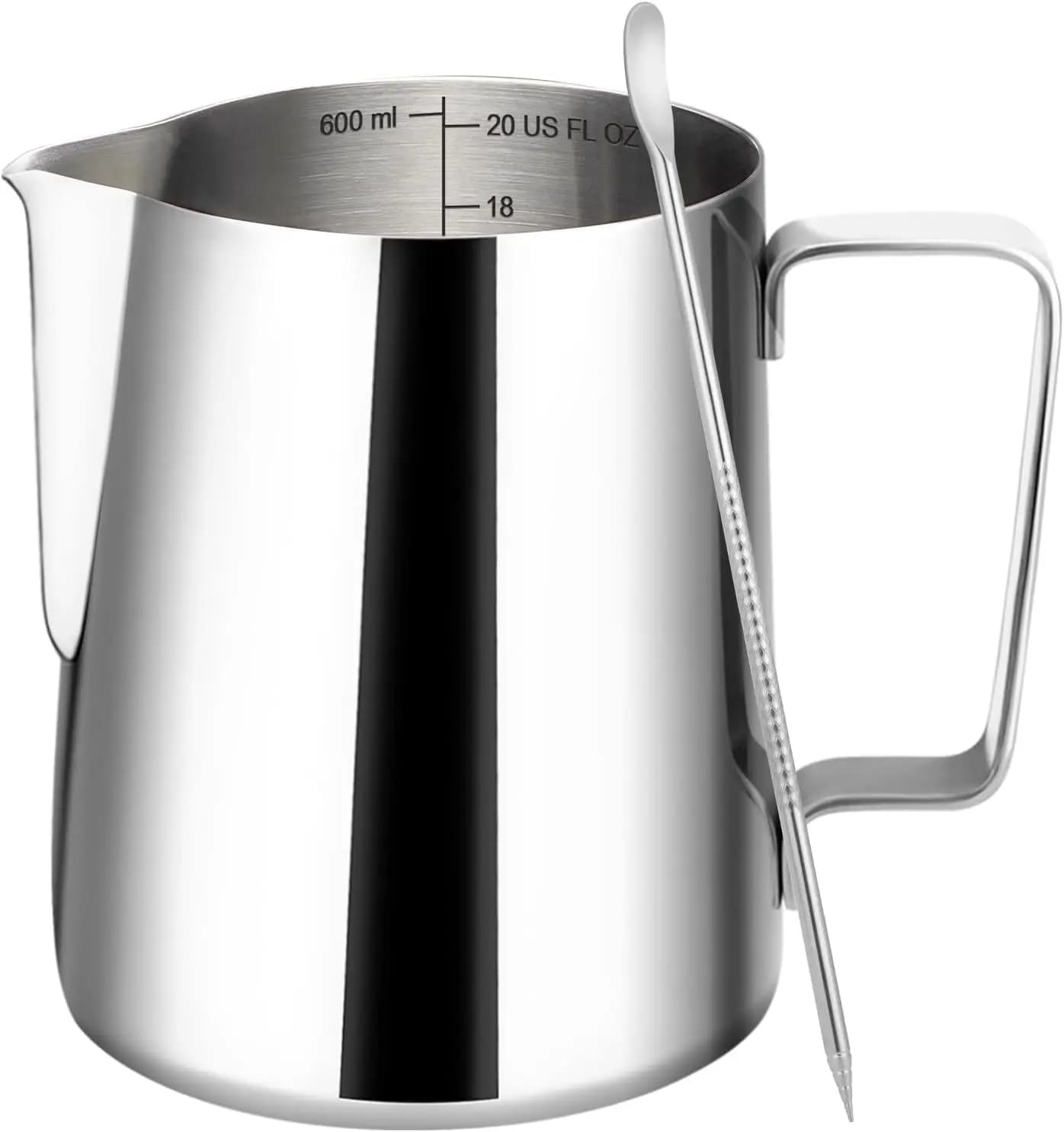 Brocca per Montare il Latte, Tazza per Montare il Latte da 20oz con Scala Trasparente, Accessori per Macchina da Cappuccino ed Espresso in Acciaio Inox 304