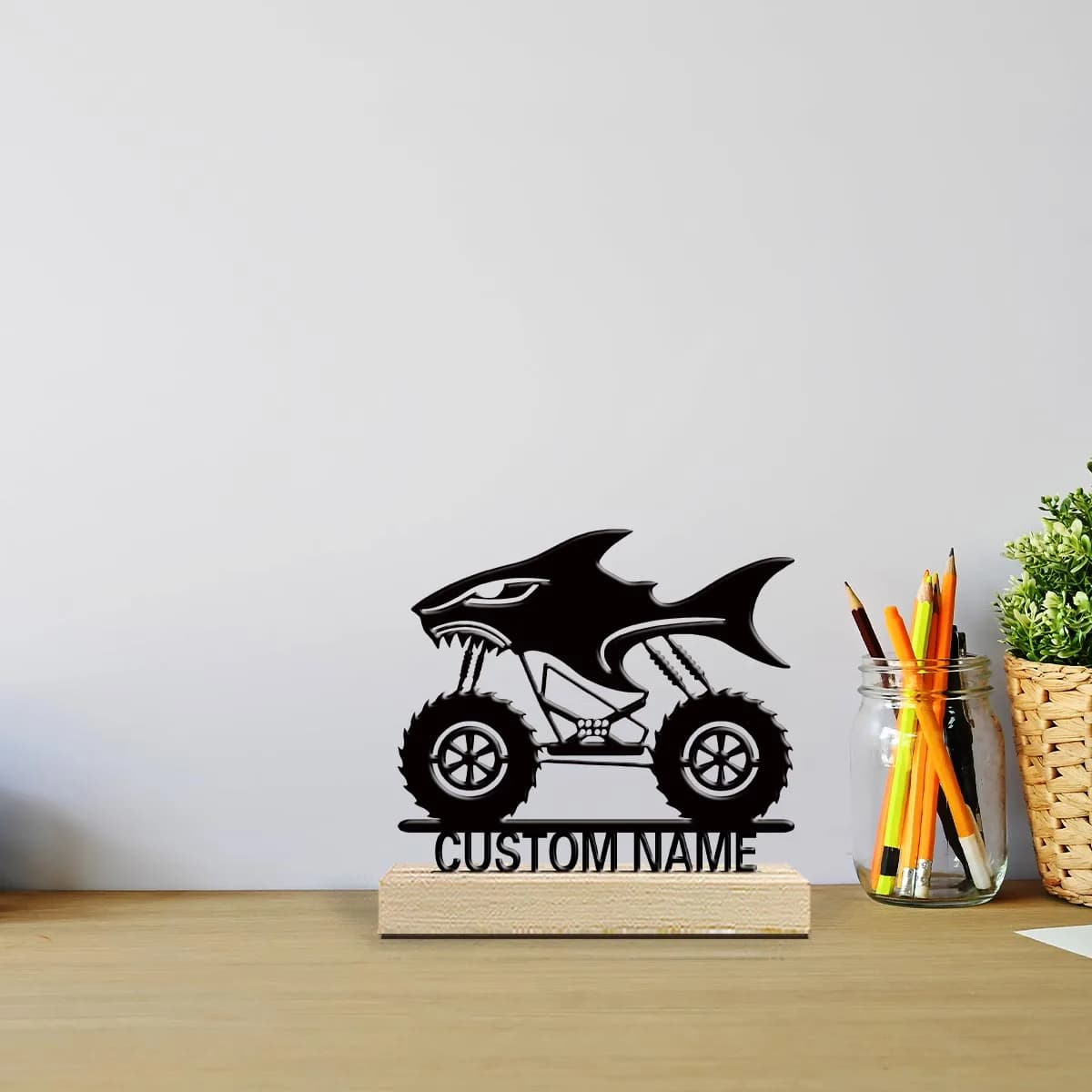 1pc Interesting Desktop Metal Statues Custom Content Equipped with Wooden Base Perfect for Home or Office Decoration