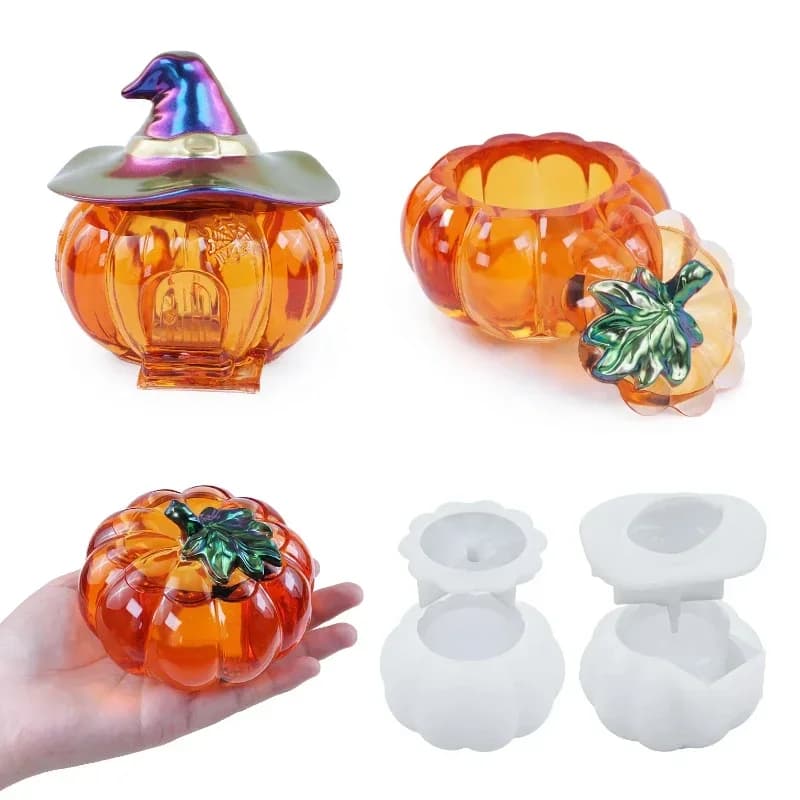 Stampo in Silicone per Scatola Portaoggetti Creativa Fai-da-Te, Barattolo per Candele a Forma di Strega e Zucca, per Creazioni Artigianali, Regali, Stampi per Colata in Gesso e Resina Epossidica, Decorazioni per la Casa