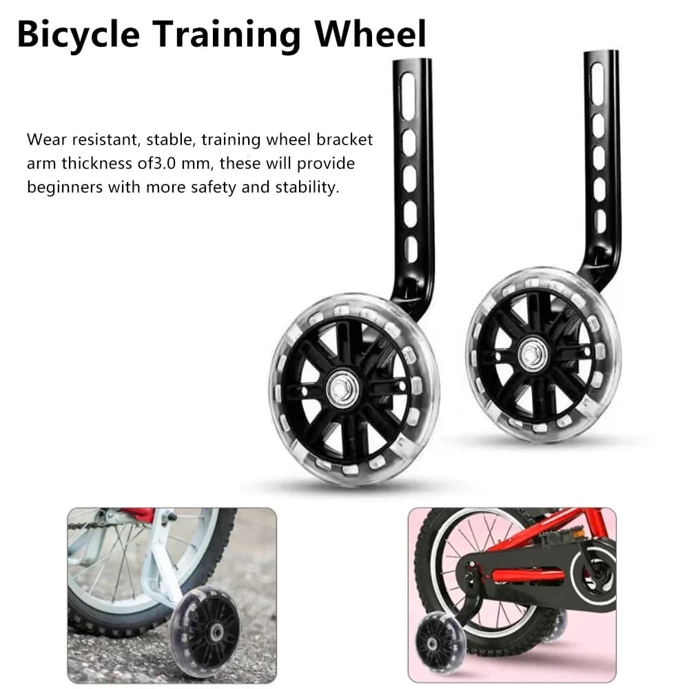 2 pezzi accessori per ruote da allenamento per biciclette ruote ausiliarie per equilibrio silenzioso resistenti all'usura bambini che guidano bici universale da 12-20 pollici
