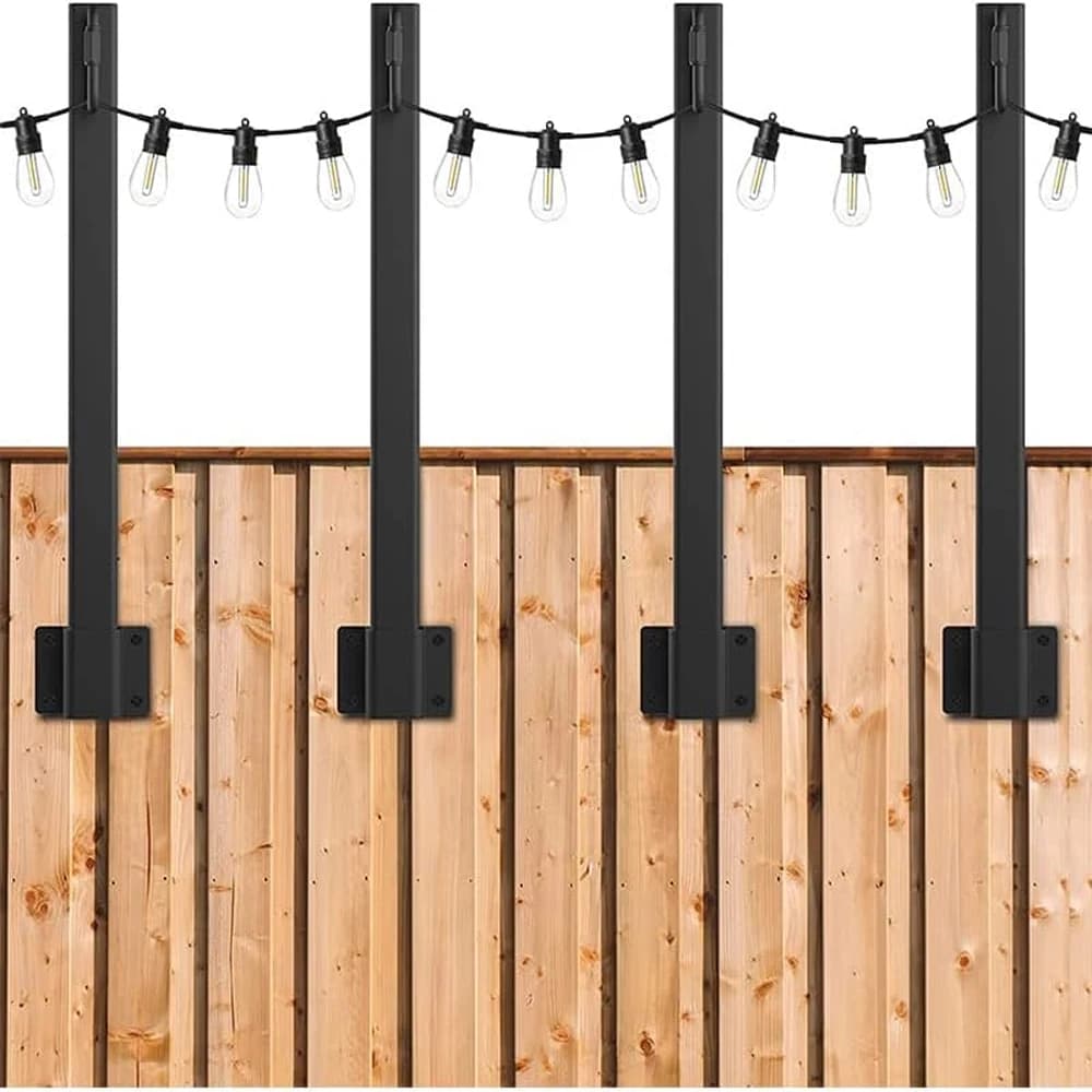 4 Pcs Metal String Light Poles With Clip Holder Hooks Black Hanging Post Mount Stand For Outdoor Garden Patio Fence Yard Decor