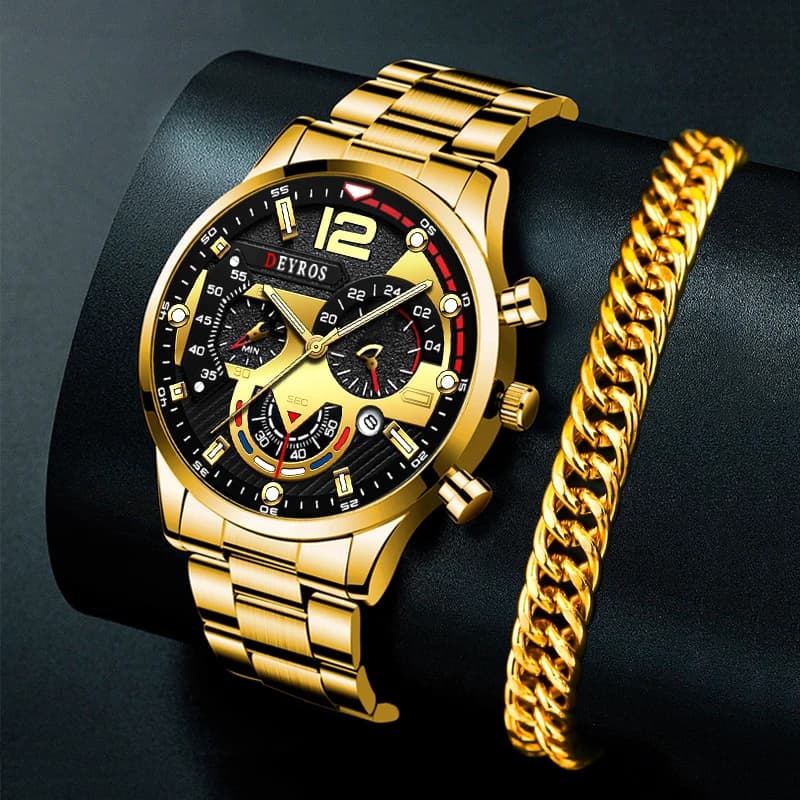 Orologi da uomo di lusso Bracciale in oro maschile Orologio da calendario al quarzo in acciaio inossidabile per uomo Orologio luminoso da lavoro relogio masculino
