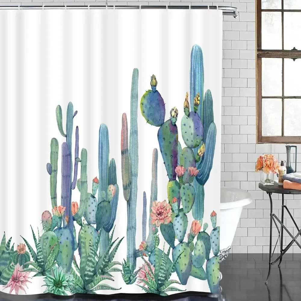 Tenda da doccia con cactus tropicale Tenda da bagno in tessuto poliestere per la decorazione del bagno Tenda da bagno multi-dimensione con ganci