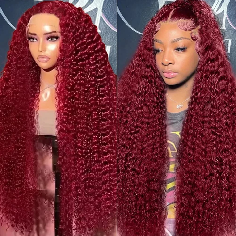 HD Transparent Lace 200 Density 13x4 13x6 Full Frontal Lace 99j Burgundy Preplucked Colored Deep Wave Frontal Human Hair Wig