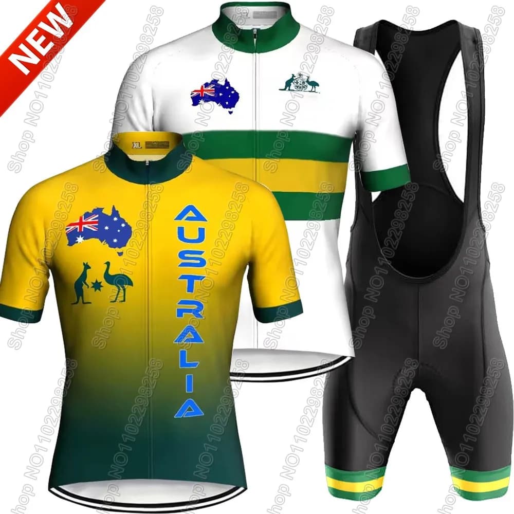 Australia National Team 2025 Cycling Jersey Set Men Bicycle Clothing Road Bike Shirts Suit Bicycle Bib Shorts MTB Ropa Maillot