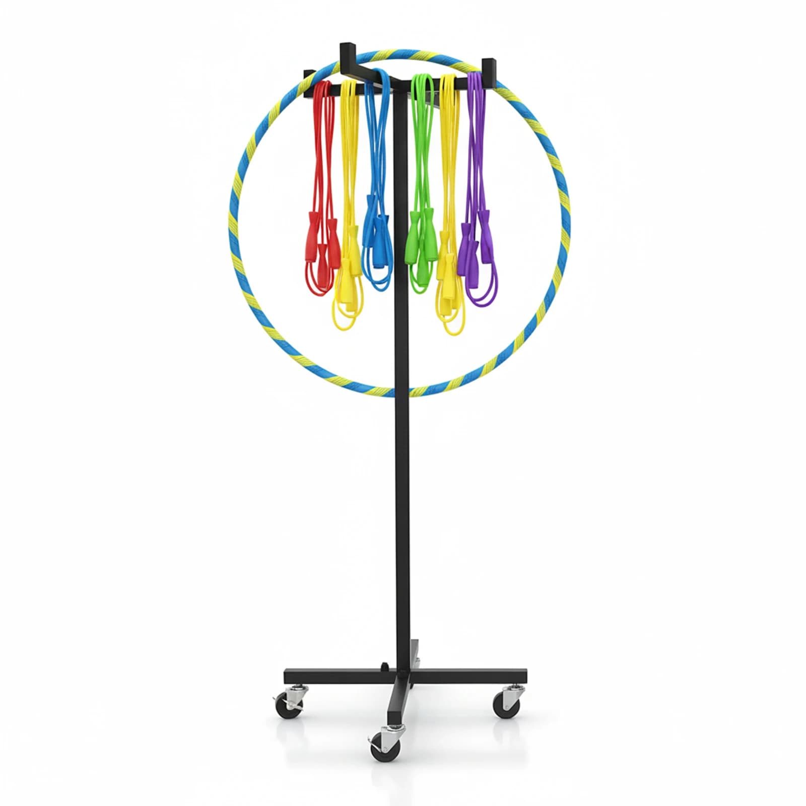 Bearing cart with wheels for jumping ropes and gymnastic circles, height 120 cm, equipment for kindergarten