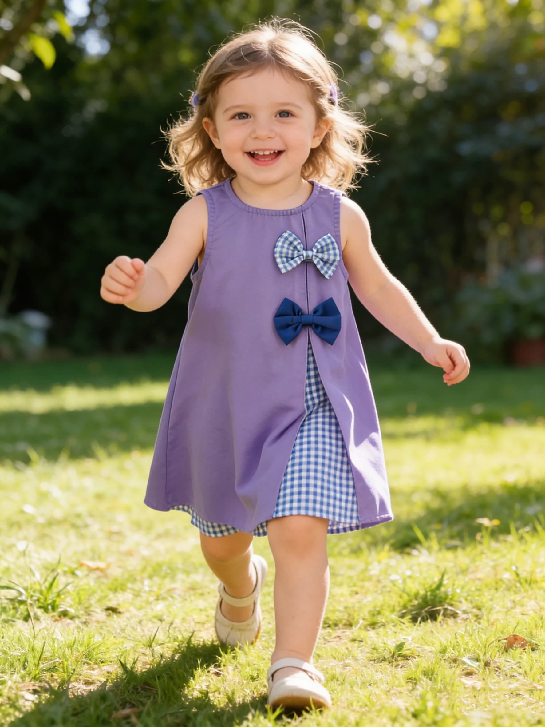 Gonna Estiva per Neonata con Fiocco Viola, Gilet Senza Maniche a Quadri, Abbigliamento per Bambini e Accessori