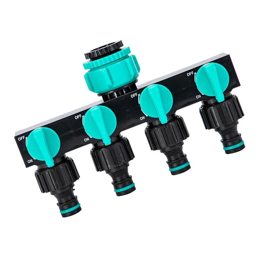 Sdoppiatore d'acqua a 4 uscite con controlli individuali di accensione/spegnimento, in materiale ABS, per connessioni a tubi da giardino da 1 3/4 e 1/2 pollice