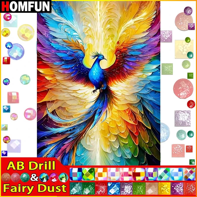 HOMFUN Fairy Dust AB Art 5D Diy Diamond Painting "Animal Phoenix" Diamond Pictures Cross Stitch 3D Rhinestone Embroidery Decor