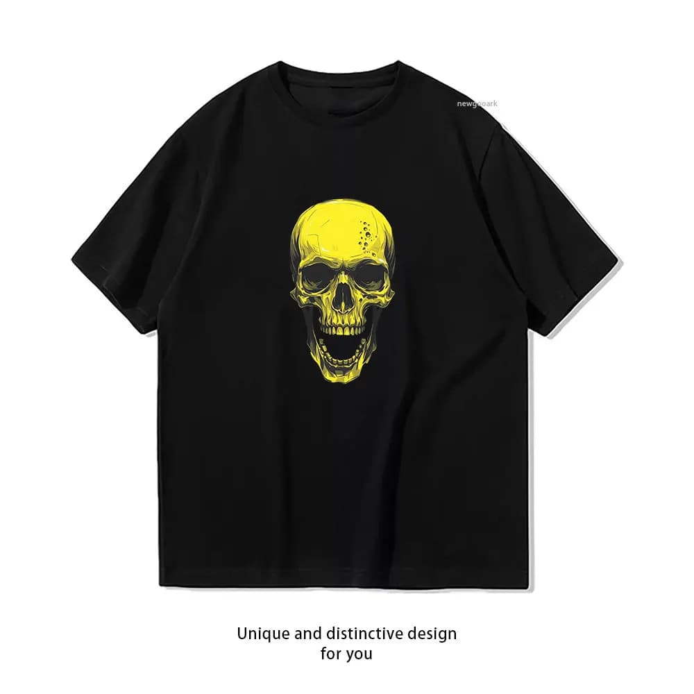 T-shirt grafica con teschio incandescente T-shirt grafiche in cotone casual Streetwear creativo Camicia classica con scollo a O