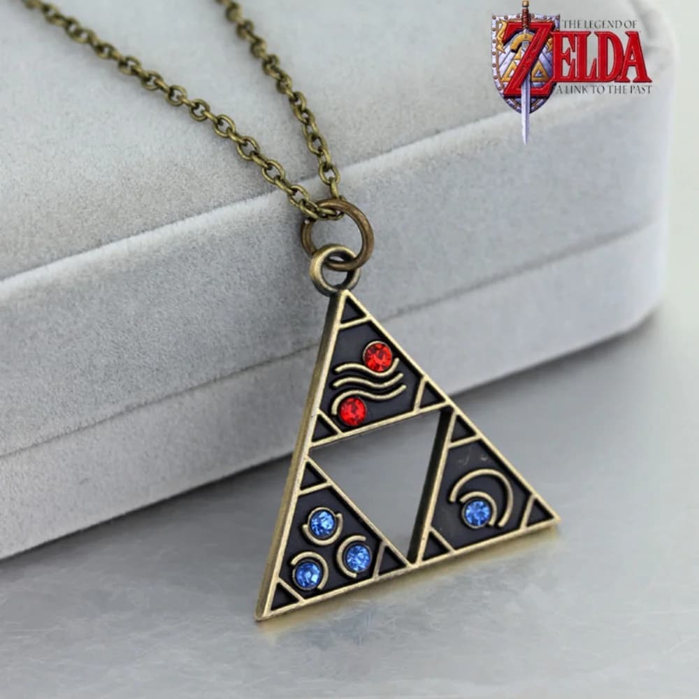 Necklace with pendant Game Zelda The power of the ruby and triangle necklace with sapphire for woman, man, jewelry, accessories, gifts
