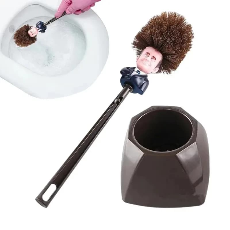Spazzola per WC Emmanuel Macron, Spazzola per Toilette a Forma di Cartone Animato con Supporto, Pulitore Bagno Creativo, Regalo Divertente Unico, 1 Pezzo