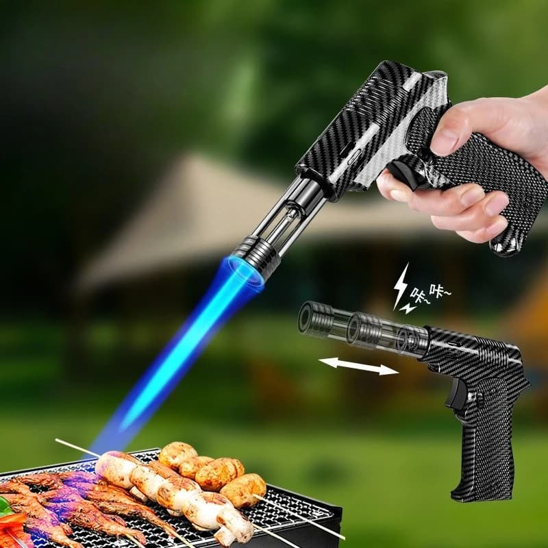 Scalable Nozzle High Temperature Welding Gun Windproof Blue Flame Butane Gas Torch Lighter Safety Lock Switch Kitchen Lighters