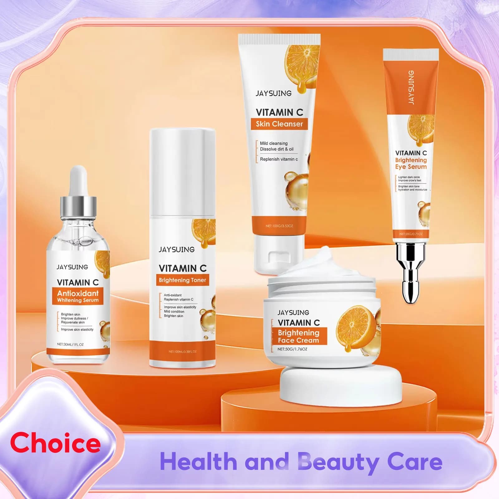 Skin Care Set for Vitamin C Skin Whitening Cream for Face Dark Macchie Siero Cleansing Skin Cleansing Tonic Moisturizing Eye Satin Cream