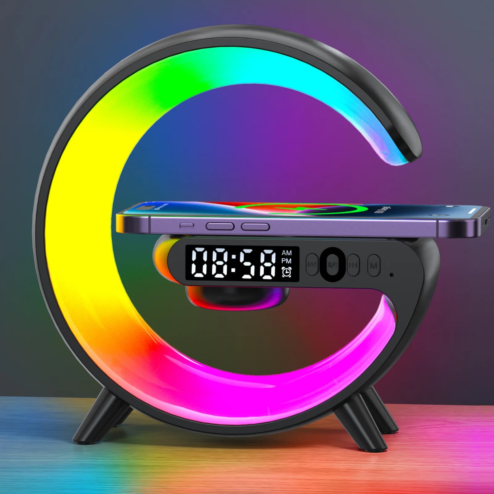 15W Multifunction Wireless Charger Pad Stand Speaker TF RGB Night Light Fast charging station for iPhone Samsung Xiaomi Huawei