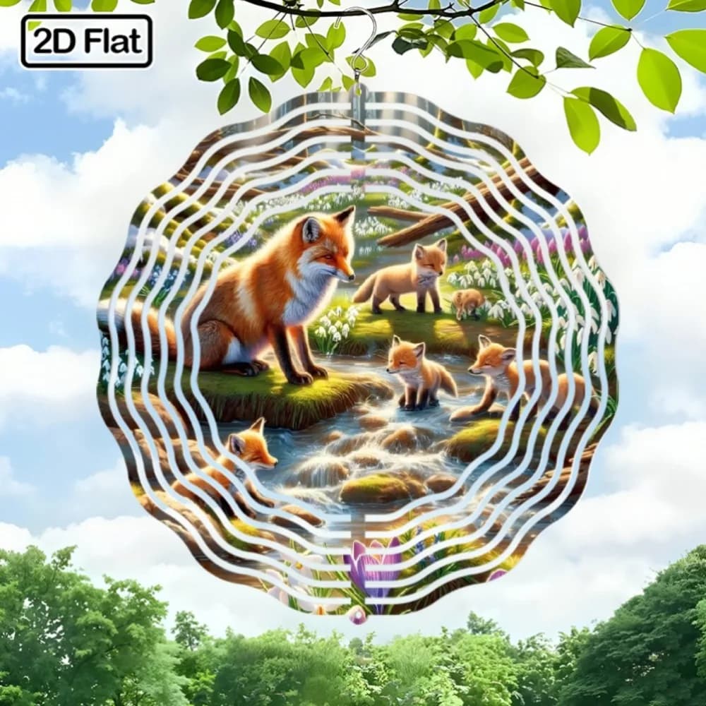 Forest Fox Bohemian Wind Chime 2D Wall Art Hanging 360 Rotating Hook Country Decor Valentine Gift