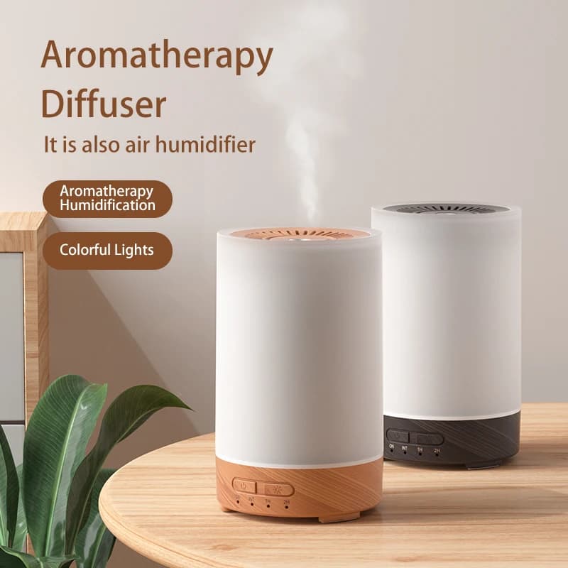 Umidificatore ad ultrasuoni da 150 ml con effetto legno, diffusore di aromi con luce LED a 7 colori per camera da letto, ufficio e casa