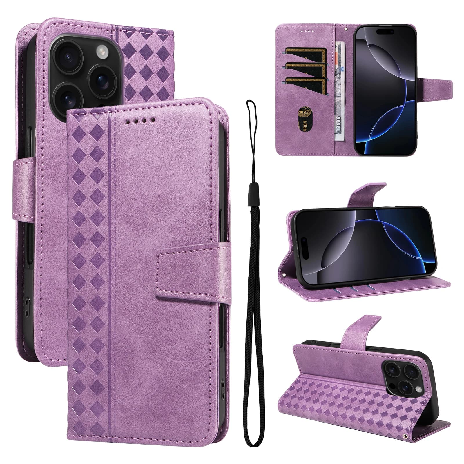 Custodia a Portafoglio in Pelle con Cordino da Polso RFID e 3 Scomparti per Carte per Samsung Galaxy A17 A07 A56 A36 A26 A16 A55 A35 A25 A15 A54 A34 A24