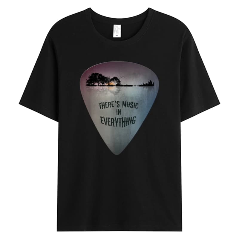 Ultima vendita calda Plettro per chitarra Distressed Lake Reflections Tshirt Stampa Amante della chitarra Abbigliamento da uomo in cotone 100% Top T-shirt grafica